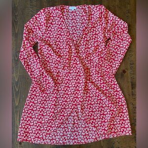 Boho Red Floral Wrap Dress. Size Large